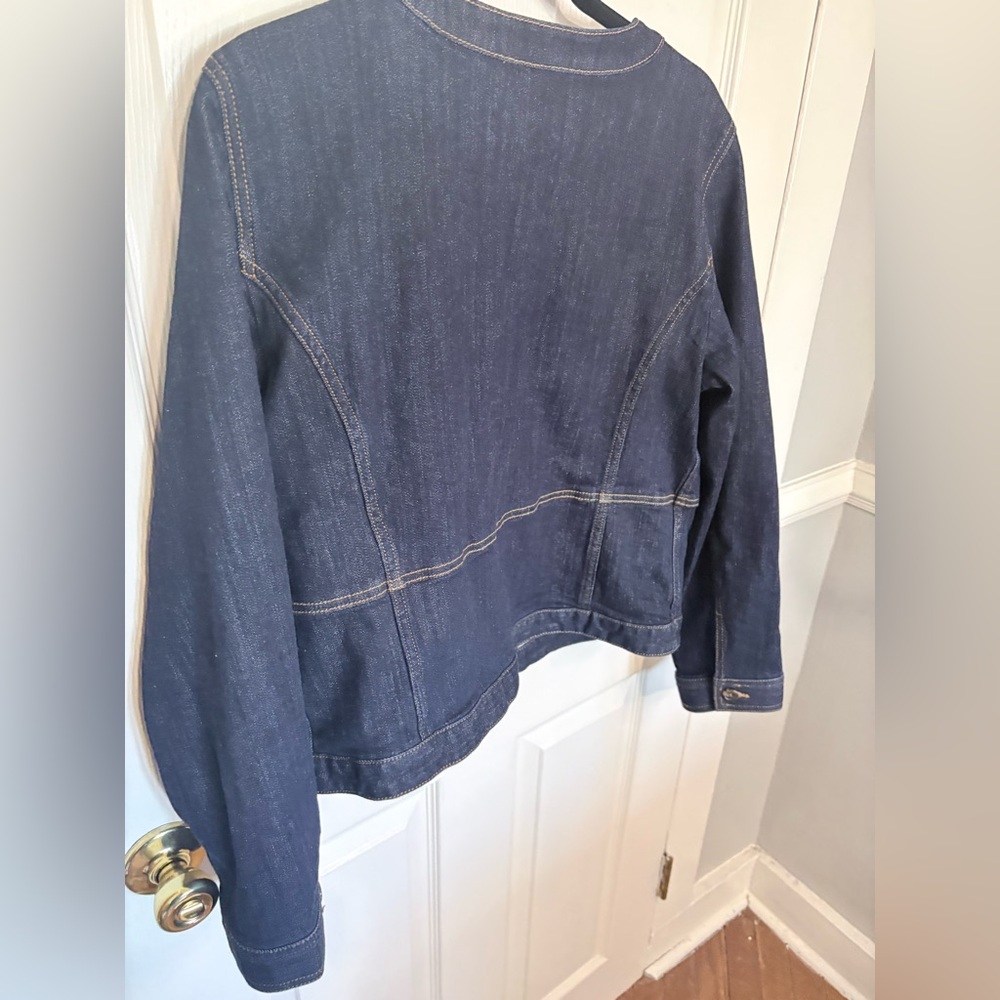 Talbots Button Cuff Jean Jacket Rinse Wash | Collarless Denim | Size Large - Picture 10 of 11